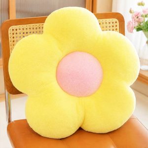 Yellow Flower-Shaped Plush Pillow